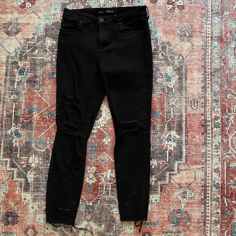 High Waisted Distressed Black Jeans